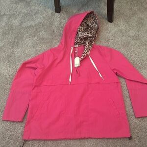 JODIFL Pink Hooded Jacket with Leopard Lining